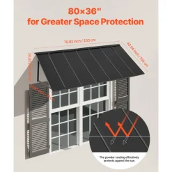 VEVOR Fixed Metal Awning 80 x 36 in, Window Awning Door Canopy, Stable Triangle Steel Frame Exterior Awnings Rain, and Snow Sunlight Protection for Door Entrance, Windows, Porches, Balconies