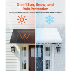 VEVOR Fixed Metal Awning 80 x 36 in, Window Awning Door Canopy, Stable Triangle Steel Frame Exterior Awnings Rain, and Snow Sunlight Protection for Door Entrance, Windows, Porches, Balconies