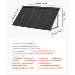 VEVOR Fixed Metal Awning 56 x 24 in, Window Awning Door Canopy, Stable Triangle Steel Frame Awnings for Doors Exterior Rain, and Snow Sunlight Protection for Door Entrance, Windows, Porches, Balconies