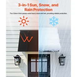 VEVOR Fixed Metal Awning 44 x 24 in, Window Awning Door Canopy, Stable Triangle Steel Frame Awnings for Doors Exterior Rain, and Snow Sunlight Protection for Door Entrance, Windows, Porches, Balconies