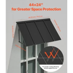 VEVOR Fixed Metal Awning 44 x 24 in, Window Awning Door Canopy, Stable Triangle Steel Frame Awnings for Doors Exterior Rain, and Snow Sunlight Protection for Door Entrance, Windows, Porches, Balconies