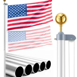 VEVOR Flag Pole, 25ft Heavy Duty Sectional Flagpole Kit for Outside House In Ground, Extra Thick Outdoor Aluminum Flagpole Kit with 3x5 American Flag for Yard, Residential or Commercial Use, Silver