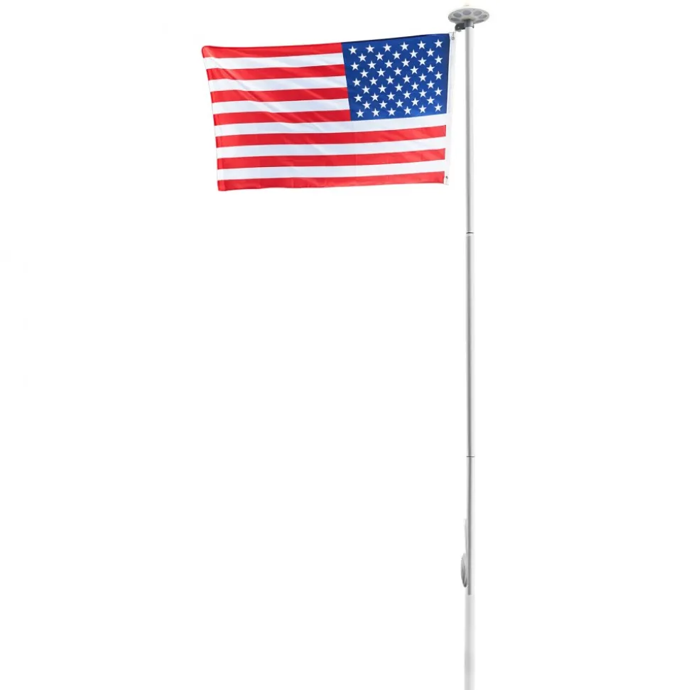VEVOR Flag Pole, 20ft Heavy Duty Sectional Flagpole Kit with 136 LED Solar Light for Outside House In Ground, Outdoor Aluminum Flagpole with 3x5 American Flag for Yard, Residential, Commercial, Silver