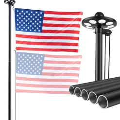VEVOR Flag Pole, 25ft Heavy Duty Sectional Flagpole Kit with 136 LED Solar Light for Outside House In Ground, Outdoor Aluminum Flagpole with 3x5 American Flag for Yard, Residential, Commercial, Black
