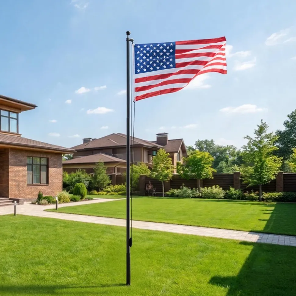 VEVOR Flag Pole, 16ft Heavy Duty Sectional Flagpole Kit for Outside House In Ground, Extra Thick Outdoor Aluminum Flagpole Kit with 3x5 American Flag for Yard, Residential or Commercial Use, Black
