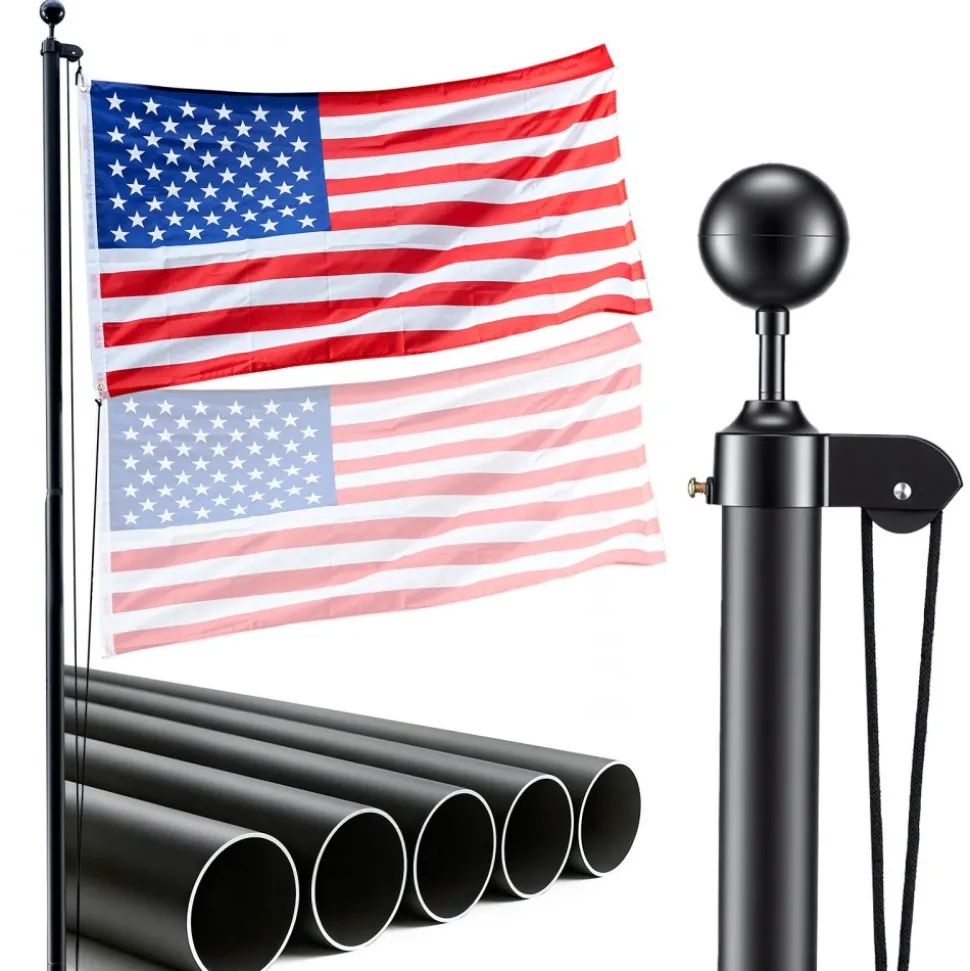 VEVOR Flag Pole, 16ft Heavy Duty Sectional Flagpole Kit for Outside House In Ground, Extra Thick Outdoor Aluminum Flagpole Kit with 3x5 American Flag for Yard, Residential or Commercial Use, Black