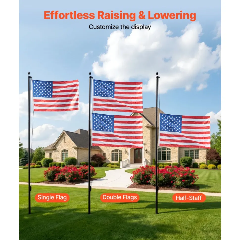 VEVOR Flag Pole, 16ft Heavy Duty Sectional Flagpole Kit for Outside House In Ground, Extra Thick Outdoor Aluminum Flagpole Kit with 3x5 American Flag for Yard, Residential or Commercial Use, Black