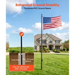 VEVOR Flag Pole, 16ft Heavy Duty Sectional Flagpole Kit for Outside House In Ground, Extra Thick Outdoor Aluminum Flagpole Kit with 3x5 American Flag for Yard, Residential or Commercial Use, Black