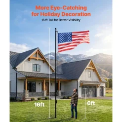 VEVOR Flag Pole, 16ft Heavy Duty Sectional Flagpole Kit for Outside House In Ground, Extra Thick Outdoor Aluminum Flagpole Kit with 3x5 American Flag for Yard, Residential or Commercial Use, Black