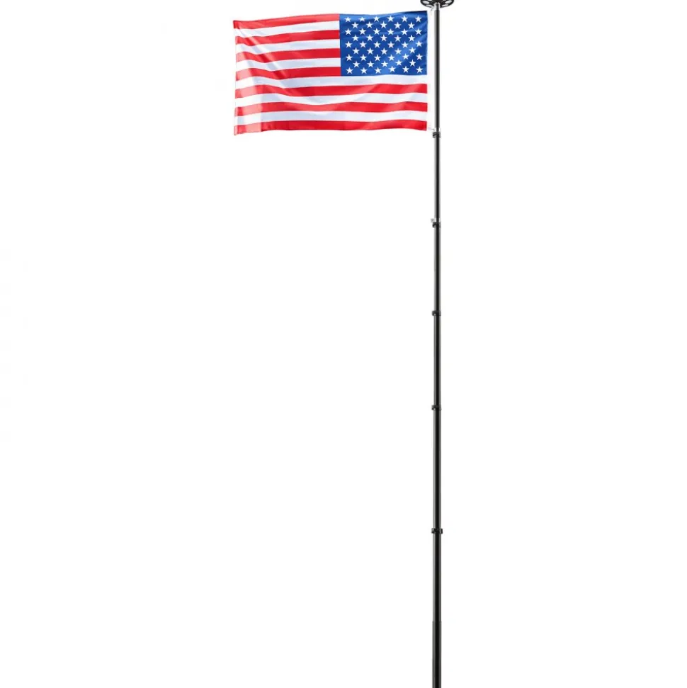 VEVOR Flag Pole, 25ft Heavy Duty Telescopic Flagpole Kit with 136 LED Solar Light for Outside House In Ground, Outdoor Aluminum Flagpole with 3x5 American Flag for Yard, Residential, Commercial, Black