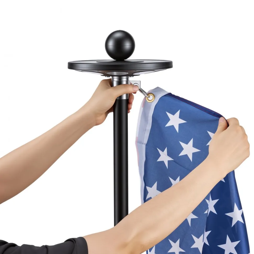 VEVOR Flag Pole, 25ft Heavy Duty Telescopic Flagpole Kit with 136 LED Solar Light for Outside House In Ground, Outdoor Aluminum Flagpole with 3x5 American Flag for Yard, Residential, Commercial, Black