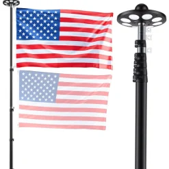 VEVOR Flag Pole, 25ft Heavy Duty Telescopic Flagpole Kit with 136 LED Solar Light for Outside House In Ground, Outdoor Aluminum Flagpole with 3x5 American Flag for Yard, Residential, Commercial, Black
