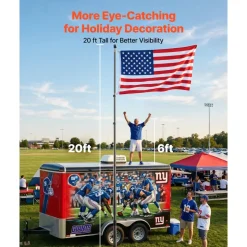 VEVOR Flag Pole, 20ft Heavy Duty Telescopic Flagpole Kit with Mounting Base for Vehicles, Extra Thick Outdoor Aluminum Flagpole Kit with 3x5 American Flag for Sedans, Pickups, RVs, Food Trucks, Black