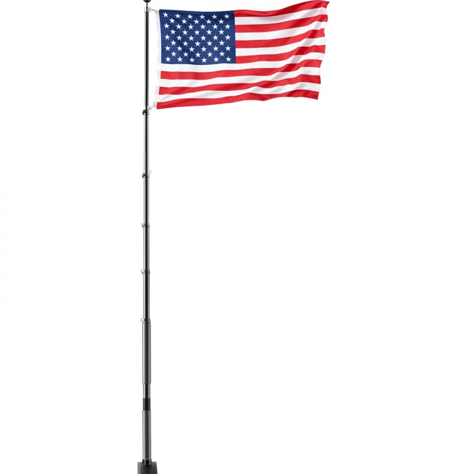 VEVOR Flag Pole, 20ft Heavy Duty Telescopic Flagpole Kit with Mounting Base for Vehicles, Extra Thick Outdoor Aluminum Flagpole Kit with 3x5 American Flag for Sedans, Pickups, RVs, Food Trucks, Black