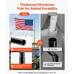 VEVOR Flag Pole, 20ft Heavy Duty Telescopic Flagpole Kit with Mounting Base for Vehicles, Extra Thick Outdoor Aluminum Flagpole Kit with 3x5 American Flag for Sedans, Pickups, RVs, Food Trucks, Black