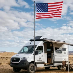 VEVOR Flag Pole, 20ft Heavy Duty Telescopic Flagpole Kit with Mounting Base for Vehicles, Extra Thick Outdoor Aluminum Flagpole Kit with 3x5 American Flag for Sedans, Pickups, RVs, Food Trucks, Black