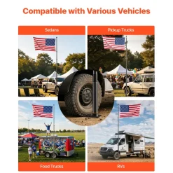 VEVOR Flag Pole, 20ft Heavy Duty Telescopic Flagpole Kit with Mounting Base for Vehicles, Extra Thick Outdoor Aluminum Flagpole Kit with 3x5 American Flag for Sedans, Pickups, RVs, Food Trucks, Black