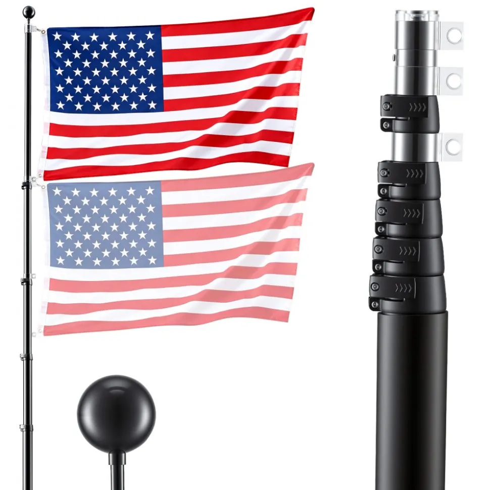 VEVOR Flag Pole, 30ft Heavy Duty Telescopic Flagpole Kit for Outside House In Ground, Extra Thick Outdoor Aluminum Flagpole Kit with 3x5 American Flag for Yard, Residential or Commercial Use, Black