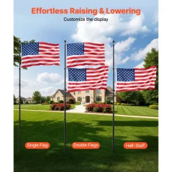 VEVOR Flag Pole, 30ft Heavy Duty Telescopic Flagpole Kit for Outside House In Ground, Extra Thick Outdoor Aluminum Flagpole Kit with 3x5 American Flag for Yard, Residential or Commercial Use, Black
