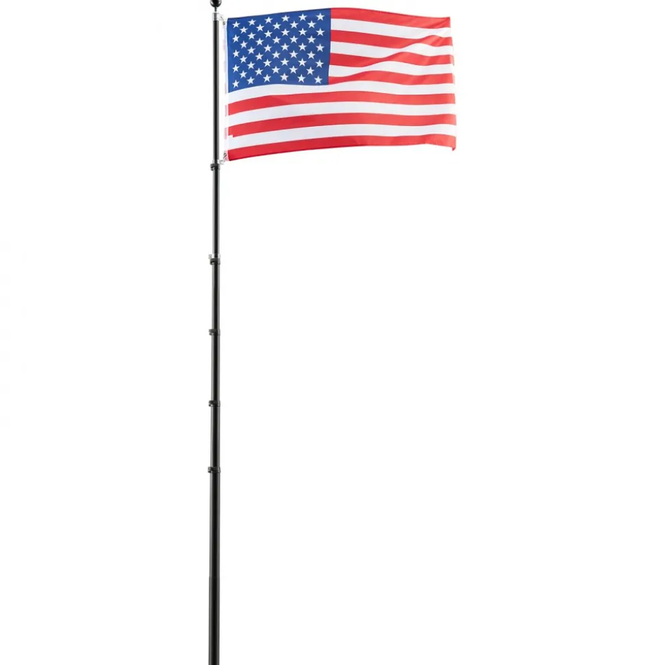 VEVOR Flag Pole, 30ft Heavy Duty Telescopic Flagpole Kit for Outside House In Ground, Extra Thick Outdoor Aluminum Flagpole Kit with 3x5 American Flag for Yard, Residential or Commercial Use, Black
