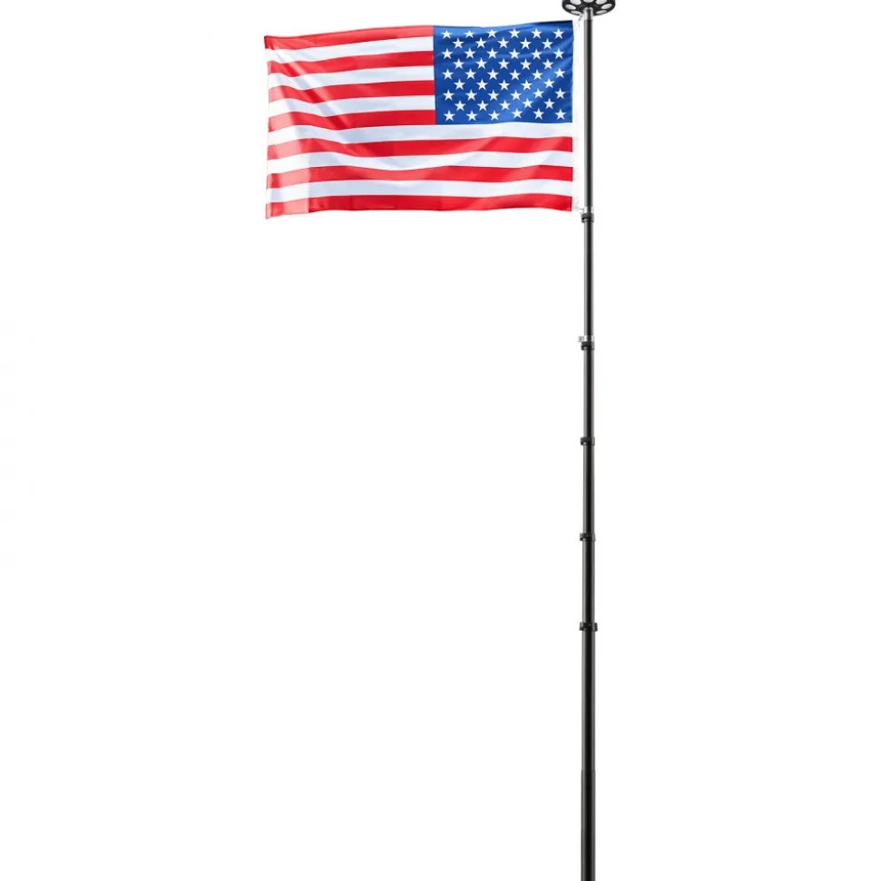 VEVOR Flag Pole, 20ft Heavy Duty Telescopic Flagpole Kit with 136 LED Solar Light for Outside House In Ground, Outdoor Aluminum Flagpole with 3x5 American Flag for Yard, Residential, Commercial, Black
