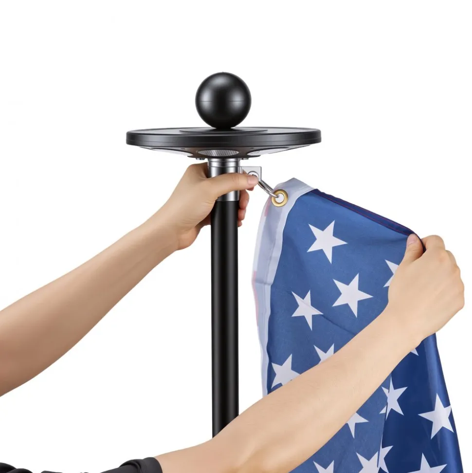VEVOR Flag Pole, 20ft Heavy Duty Telescopic Flagpole Kit with 136 LED Solar Light for Outside House In Ground, Outdoor Aluminum Flagpole with 3x5 American Flag for Yard, Residential, Commercial, Black