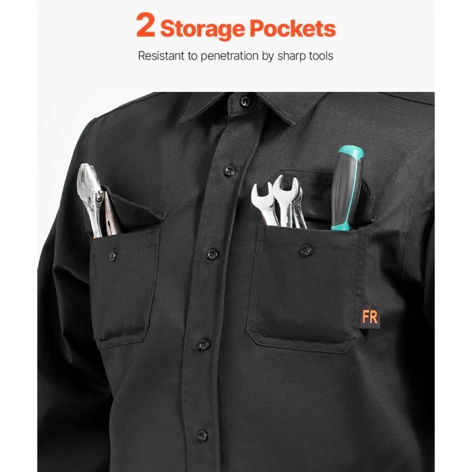 VEVOR Flame Resistant Welding Jacket, 7oz. FR Shirts for Men, Machine Washable Cotton Heat-Resistant Welding Shirt, Meets ATPV 9.2 Cal/cm² Arc Rating - XL Size