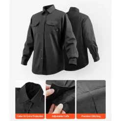 VEVOR Flame Resistant Welding Jacket, 7oz. FR Shirts for Men, Machine Washable Cotton Heat-Resistant Welding Shirt, Meets ATPV 9.2 Cal/cm² Arc Rating - XL Size