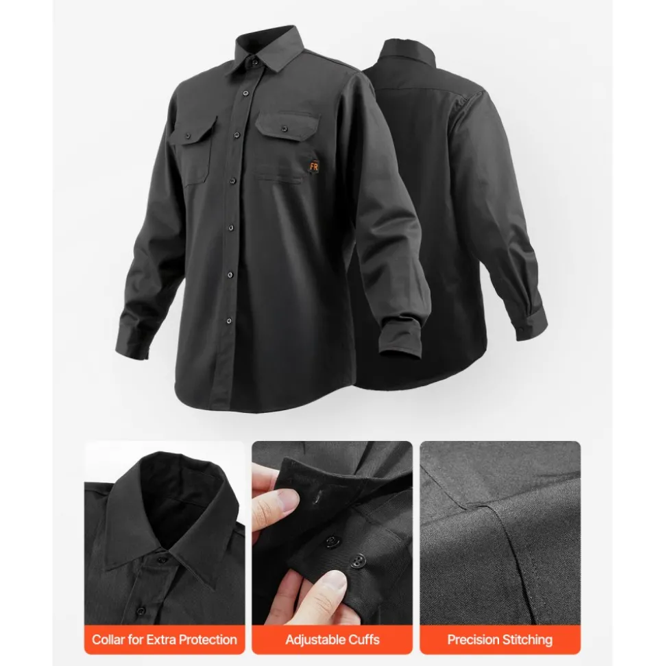 VEVOR Flame Resistant Welding Jacket, 7oz. FR Shirts for Men, Machine Washable Cotton Heat-Resistant Welding Shirt, Meets ATPV 9.2 Cal/cm² Arc Rating - XXL Size