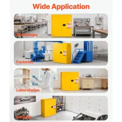 VEVOR Flammable Cabinet, 37.9 x 34.0 x 65.0 Inch, 65 Gallon Flammable Storage Cabinet with Adjustable Shelf, Cold-Rolled and Galvanized Steel Fire Cabinets, for Commercial Industrial Home Use, Yellow