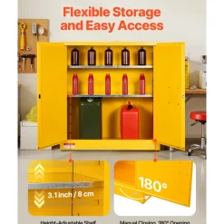 VEVOR Flammable Cabinet, 37.9 x 34.0 x 65.0 Inch, 65 Gallon Flammable Storage Cabinet with Adjustable Shelf, Cold-Rolled and Galvanized Steel Fire Cabinets, for Commercial Industrial Home Use, Yellow