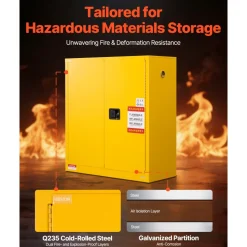VEVOR Flammable Cabinet, 37.9 x 34.0 x 65.0 Inch, 65 Gallon Flammable Storage Cabinet with Adjustable Shelf, Cold-Rolled and Galvanized Steel Fire Cabinets, for Commercial Industrial Home Use, Yellow