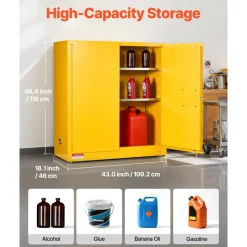 VEVOR Flammable Cabinet, 37.9 x 34.0 x 65.0 Inch, 65 Gallon Flammable Storage Cabinet with Adjustable Shelf, Cold-Rolled and Galvanized Steel Fire Cabinets, for Commercial Industrial Home Use, Yellow
