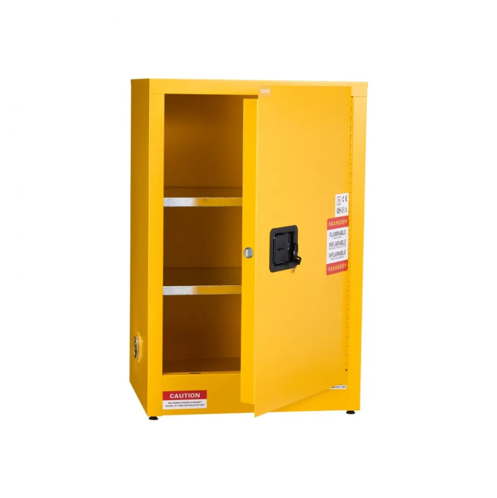 VEVOR Flammable Cabinet, 23.2 x 18.1 x 35.4 Inch, 13 Gallon Flammable Storage Cabinet with Adjustable Shelf, Cold-Rolled and Galvanized Steel Fire Cabinets, for Commercial Industrial Home Use, Yellow