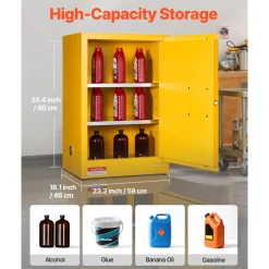 VEVOR Flammable Cabinet, 23.2 x 18.1 x 35.4 Inch, 13 Gallon Flammable Storage Cabinet with Adjustable Shelf, Cold-Rolled and Galvanized Steel Fire Cabinets, for Commercial Industrial Home Use, Yellow