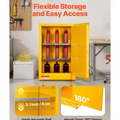 VEVOR Flammable Cabinet, 23.2 x 18.1 x 35.4 Inch, 13 Gallon Flammable Storage Cabinet with Adjustable Shelf, Cold-Rolled and Galvanized Steel Fire Cabinets, for Commercial Industrial Home Use, Yellow