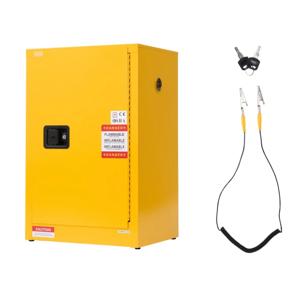 VEVOR Flammable Cabinet, 23.2 x 18.1 x 35.4 Inch, 13 Gallon Flammable Storage Cabinet with Adjustable Shelf, Cold-Rolled and Galvanized Steel Fire Cabinets, for Commercial Industrial Home Use, Yellow