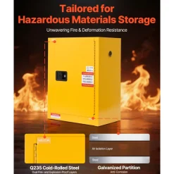 VEVOR Flammable Cabinet, 23.2 x 18.1 x 35.4 Inch, 13 Gallon Flammable Storage Cabinet with Adjustable Shelf, Cold-Rolled and Galvanized Steel Fire Cabinets, for Commercial Industrial Home Use, Yellow