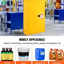 VEVOR Flammable Safety Cabinet, 45 Gal, Cold-Rolled Steel Flammable Liquid Storage Cabinet, 42.9 x 18.1 x 65.2 in Explosion Proof with 2 Adjustable Shelves 2 Manual Doors for Industrial Use, Yellow
