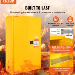 VEVOR Flammable Safety Cabinet, 45 Gal, Cold-Rolled Steel Flammable Liquid Storage Cabinet, 42.9 x 18.1 x 65.2 in Explosion Proof with 2 Adjustable Shelves 2 Manual Doors for Industrial Use, Yellow