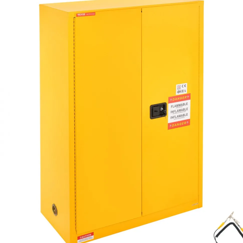 VEVOR Flammable Safety Cabinet, 45 Gal, Cold-Rolled Steel Flammable Liquid Storage Cabinet, 42.9 x 18.1 x 65.2 in Explosion Proof with 2 Adjustable Shelves 2 Manual Doors for Industrial Use, Yellow