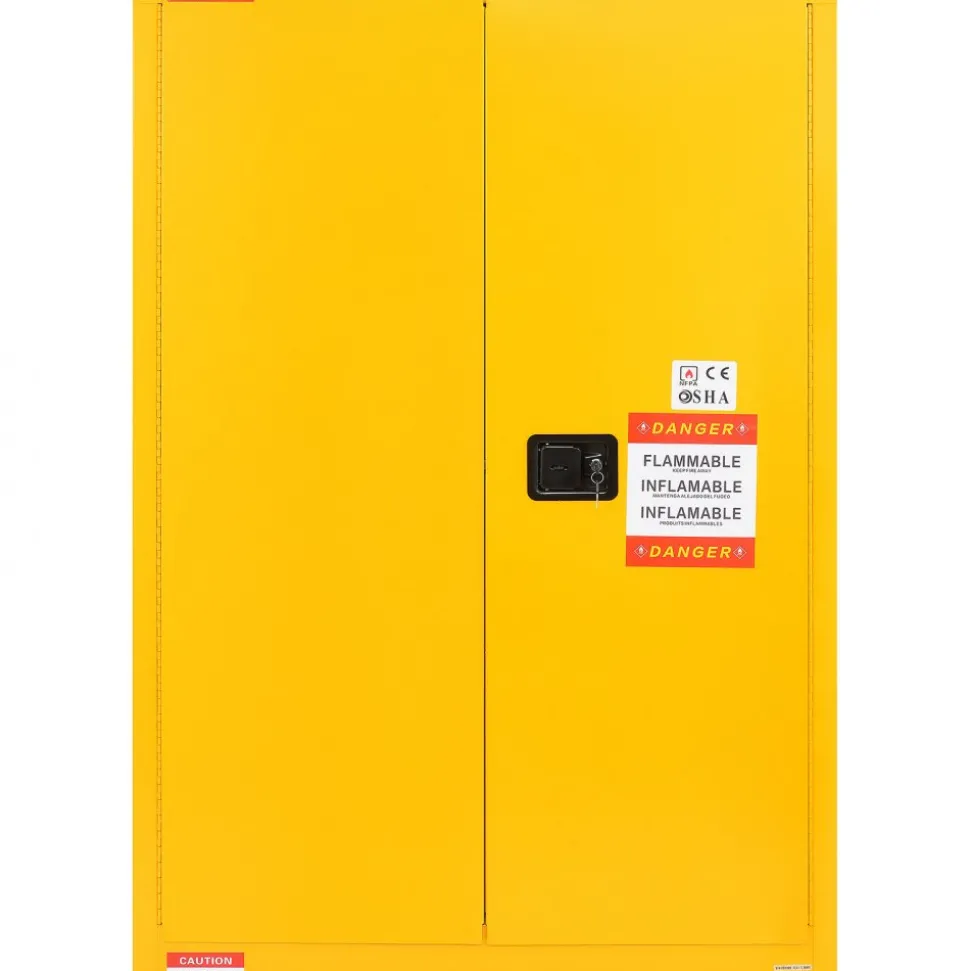 VEVOR Flammable Safety Cabinet, 45 Gal, Cold-Rolled Steel Flammable Liquid Storage Cabinet, 42.9 x 18.1 x 65.2 in Explosion Proof with 2 Adjustable Shelves 2 Manual Doors for Industrial Use, Yellow