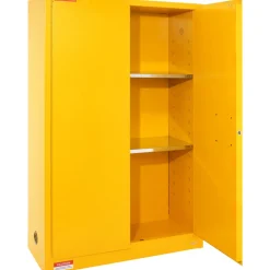 VEVOR Flammable Safety Cabinet, 45 Gal, Cold-Rolled Steel Flammable Liquid Storage Cabinet, 42.9 x 18.1 x 65.2 in Explosion Proof with 2 Adjustable Shelves 2 Manual Doors for Industrial Use, Yellow