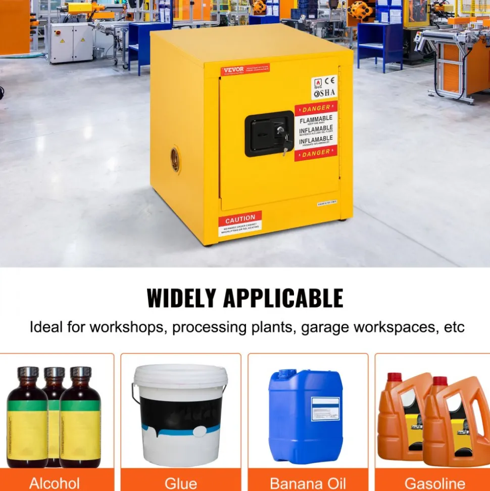 VEVOR Flammable Safety Cabinet, 11 Gal, Cold-Rolled Steel Flammable Liquid Storage Cabinet, 16.9 x 16.9 x 18.2 in Explosion Proof with 1 Door for Industrial Use, NFPA Code 30 OSHA Standards Yellow