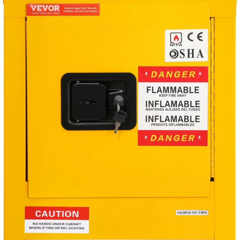VEVOR Flammable Safety Cabinet, 11 Gal, Cold-Rolled Steel Flammable Liquid Storage Cabinet, 16.9 x 16.9 x 18.2 in Explosion Proof with 1 Door for Industrial Use, NFPA Code 30 OSHA Standards Yellow