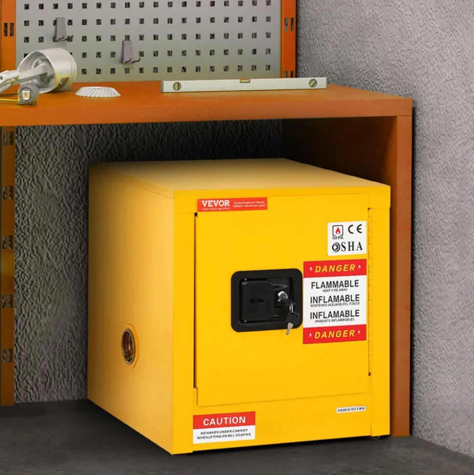 VEVOR Flammable Safety Cabinet, 11 Gal, Cold-Rolled Steel Flammable Liquid Storage Cabinet, 16.9 x 16.9 x 18.2 in Explosion Proof with 1 Door for Industrial Use, NFPA Code 30 OSHA Standards Yellow