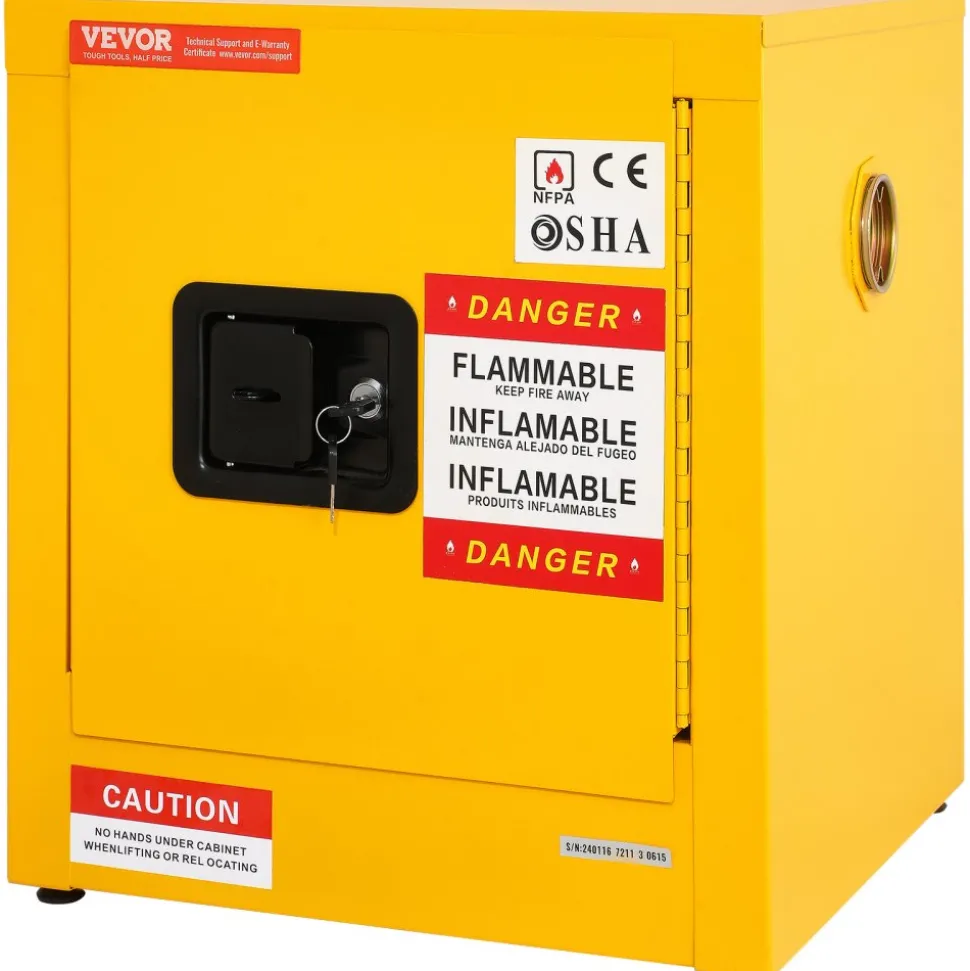 VEVOR Flammable Safety Cabinet, 11 Gal, Cold-Rolled Steel Flammable Liquid Storage Cabinet, 16.9 x 16.9 x 18.2 in Explosion Proof with 1 Door for Industrial Use, NFPA Code 30 OSHA Standards Yellow
