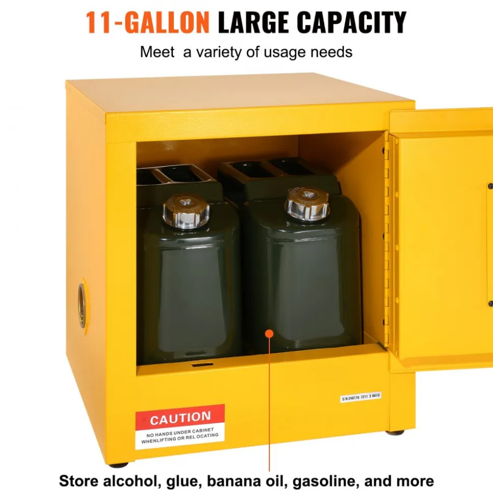 VEVOR Flammable Safety Cabinet, 11 Gal, Cold-Rolled Steel Flammable Liquid Storage Cabinet, 16.9 x 16.9 x 18.2 in Explosion Proof with 1 Door for Industrial Use, NFPA Code 30 OSHA Standards Yellow