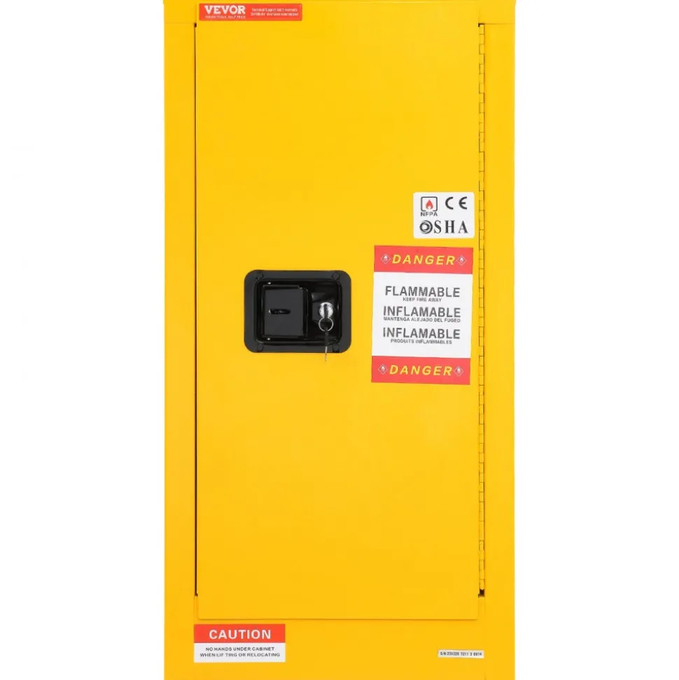 VEVOR Flammable Safety Cabinet, 16 Gal, Cold-Rolled Steel Flammable Liquid Storage Cabinet, 18.1 x 18.1 x 35.4 in Explosion Proof with 2 Adjustable Shelves 1 Door for Commercial Industrial Use, Yellow