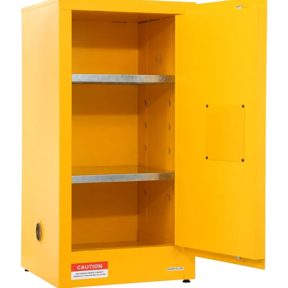 VEVOR Flammable Safety Cabinet, 16 Gal, Cold-Rolled Steel Flammable Liquid Storage Cabinet, 18.1 x 18.1 x 35.4 in Explosion Proof with 2 Adjustable Shelves 1 Door for Commercial Industrial Use, Yellow